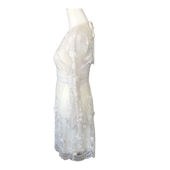 MONIQUE L HUILLIER White Lace Bell-Sleeve Tiered Bridal Party Dress 4P‎ NWT $500 - Picture 5 of 16